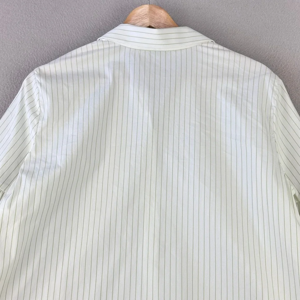 Lafayette 148 New York Striped Button Up Shirt Women M Green Balloon Sleeve - Picture 4 of 9
